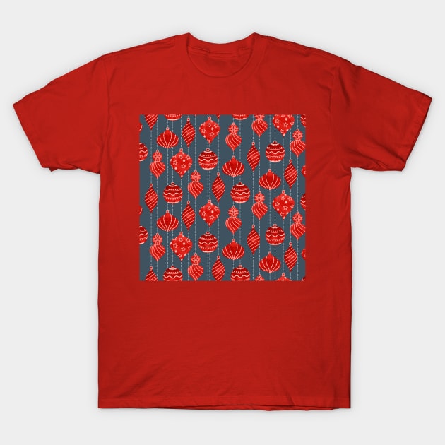 Red Christmas Bubbles T-Shirt by Carolina Díaz